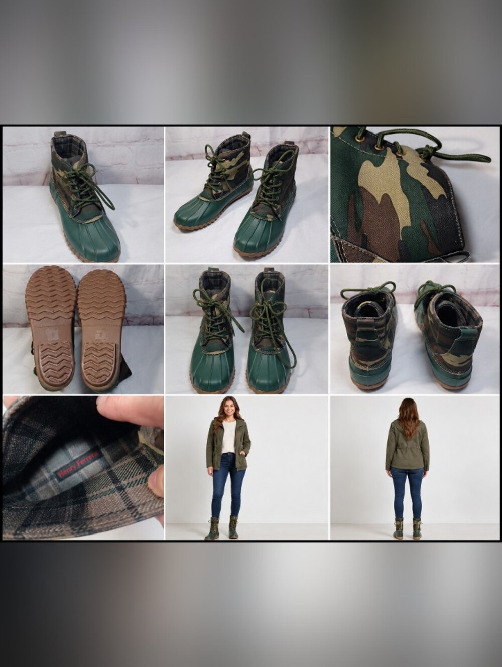 Henry Ferrera Mission 200 duck boots  green camouflage design. Lightweight 9m